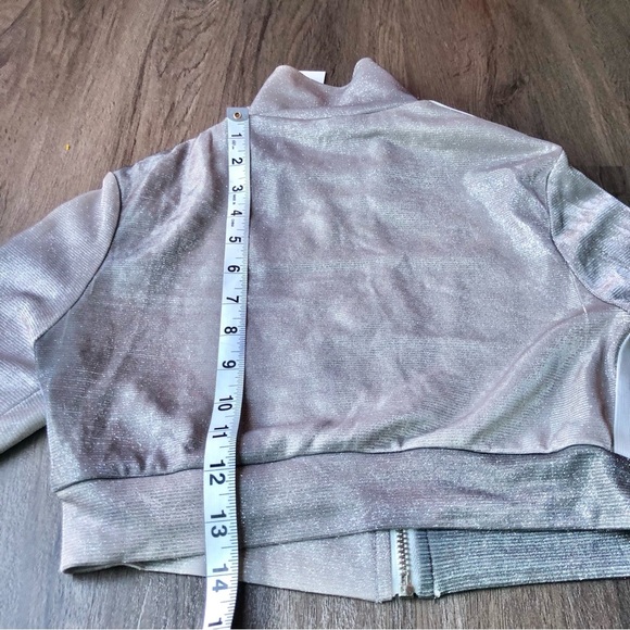 Shane Justin Silver Sparkle Cropped Track Jacket Zip Up Size Small Long Sleeve - Picture 5 of 9